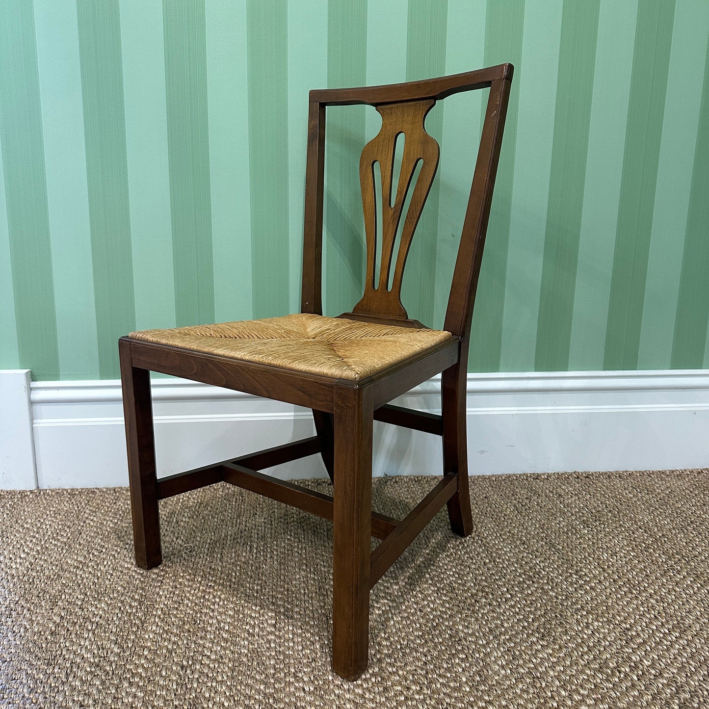 Vintage Chippendale Style Dining Chair with Rush Seat