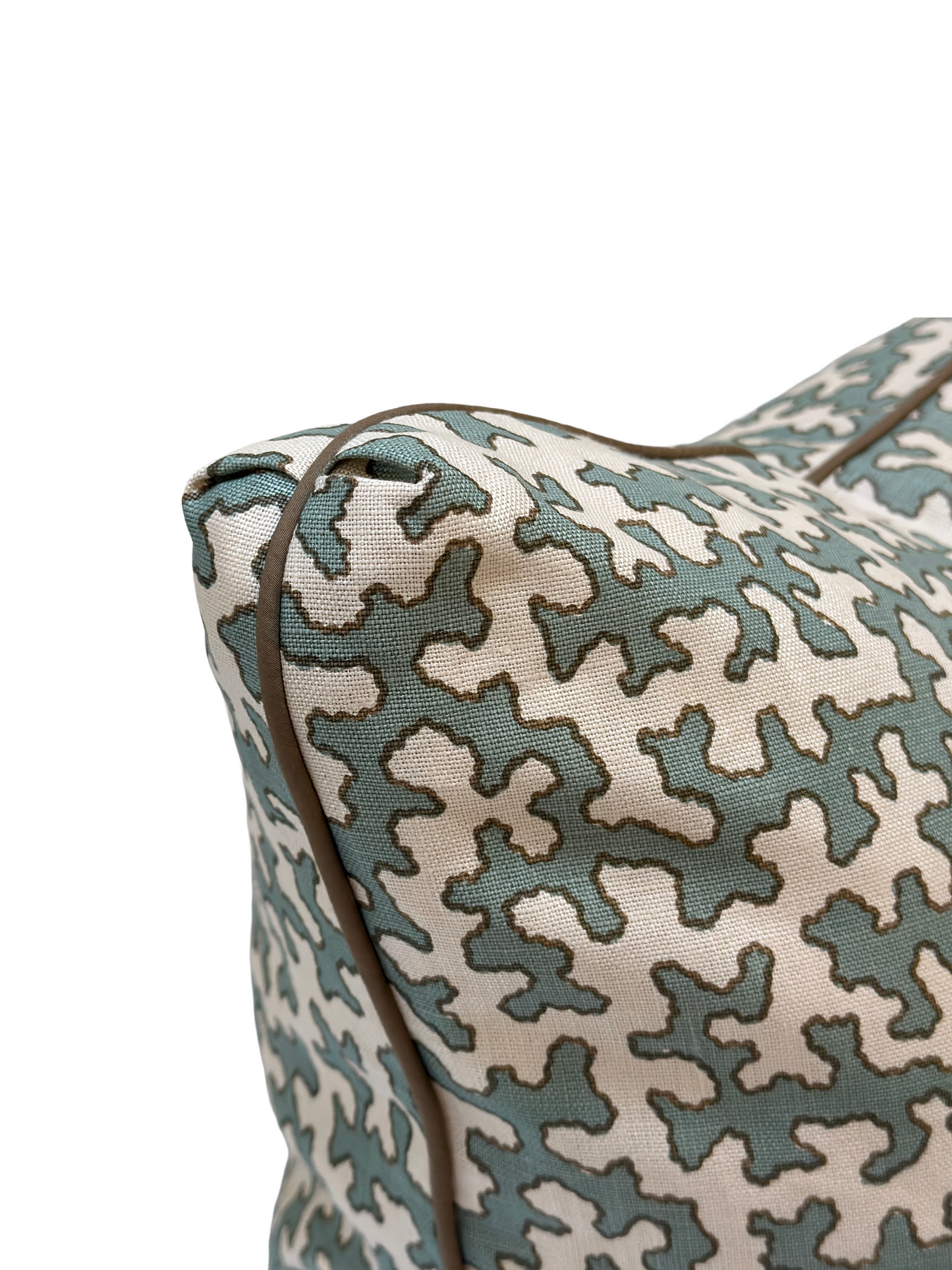 Aqua Squiggle Cushion with Chestnut Piping