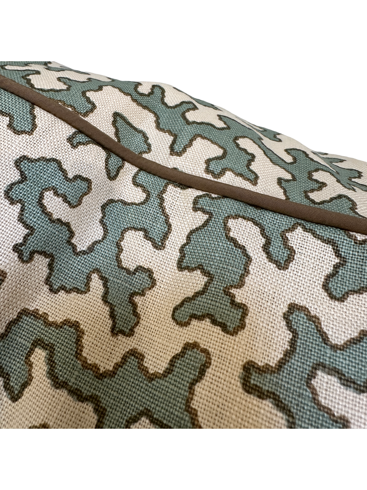 Aqua Squiggle Cushion with Chestnut Piping