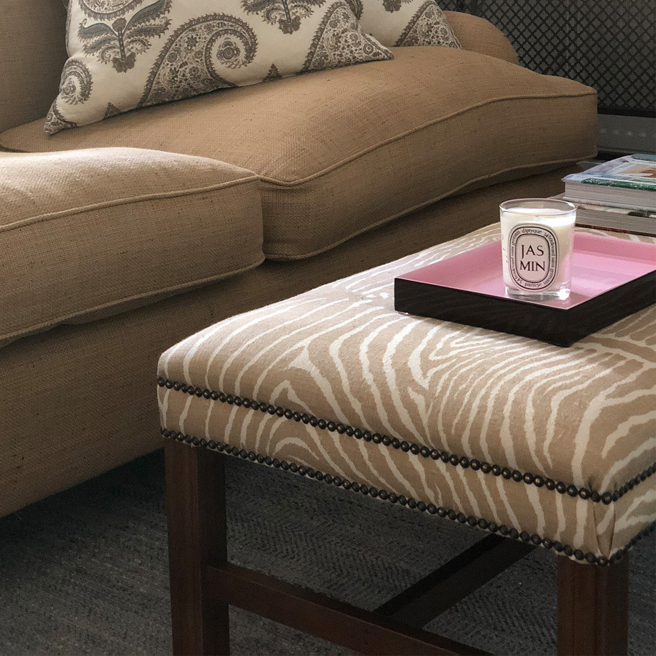 Chippendale Style Upholstered Stool