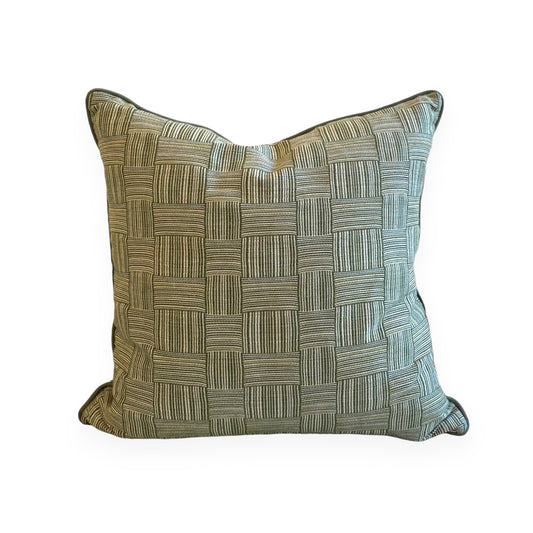 Green Basket Weave Cushion with Green Piping