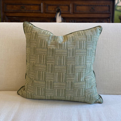 Green Basket Weave Cushion with Green Piping