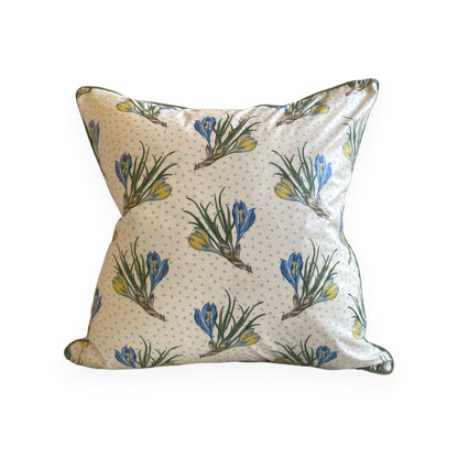 Iris Chintz Cushion with Green Piping