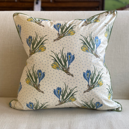 Iris Chintz Cushion with Green Piping