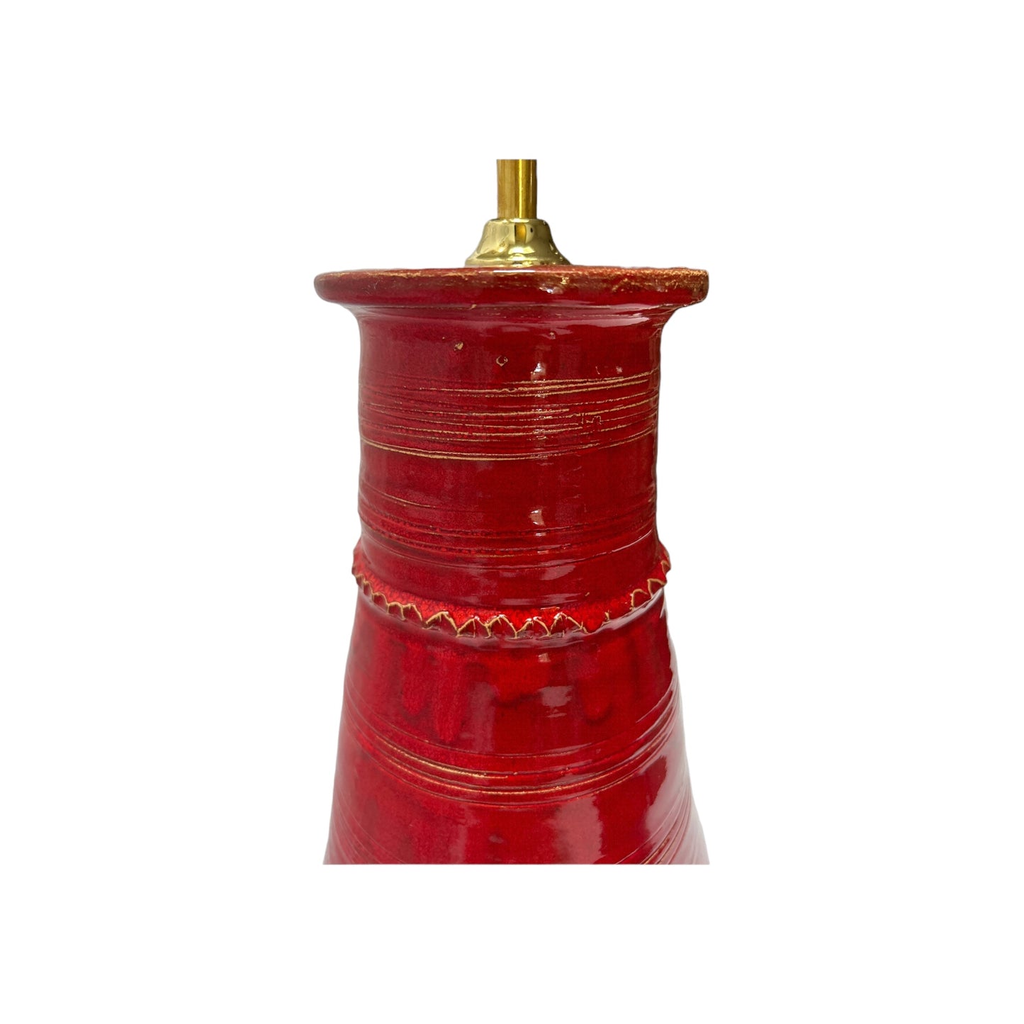 Red Ribbed Vase Ceramic Lamp Base