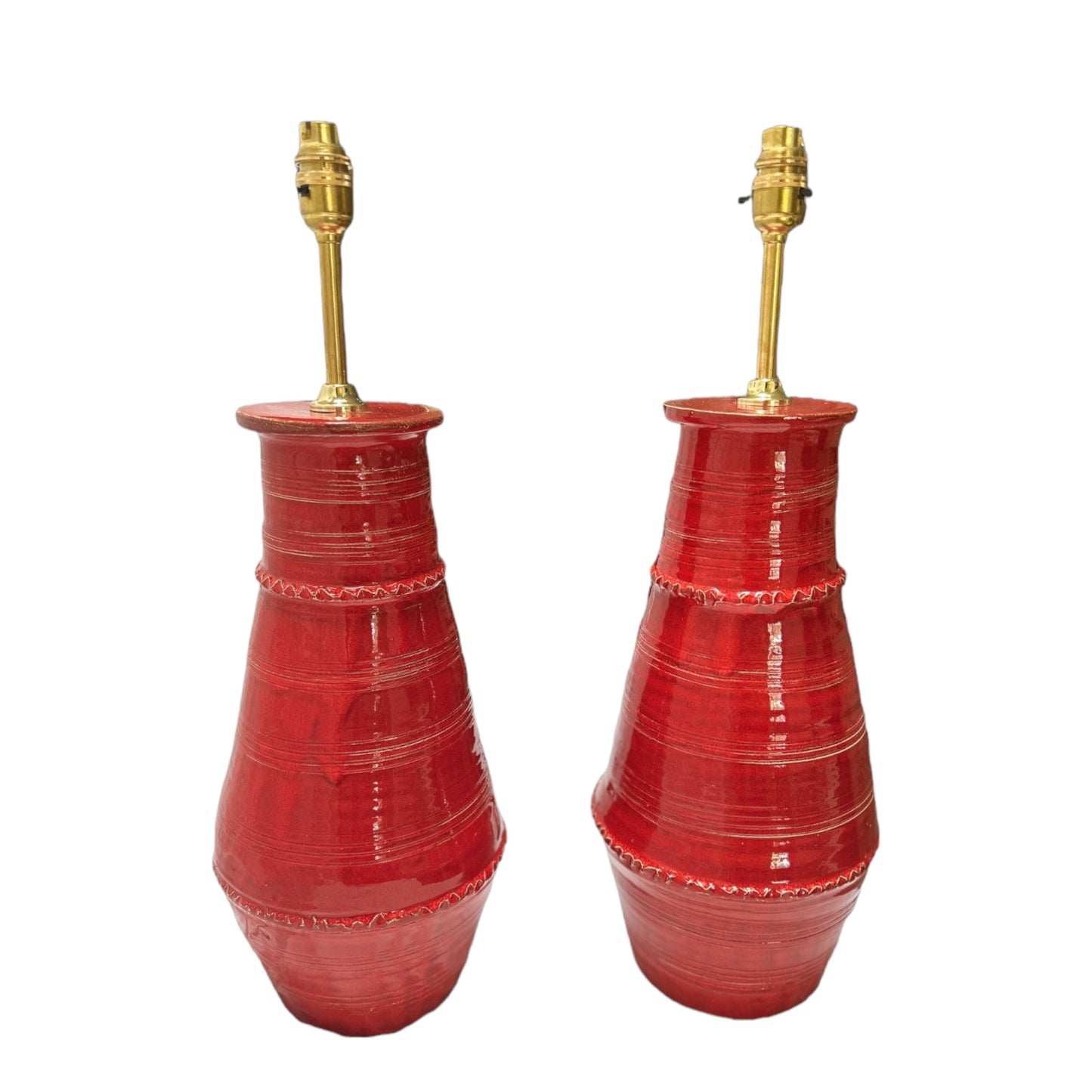 Red Ribbed Vase Ceramic Lamp Base