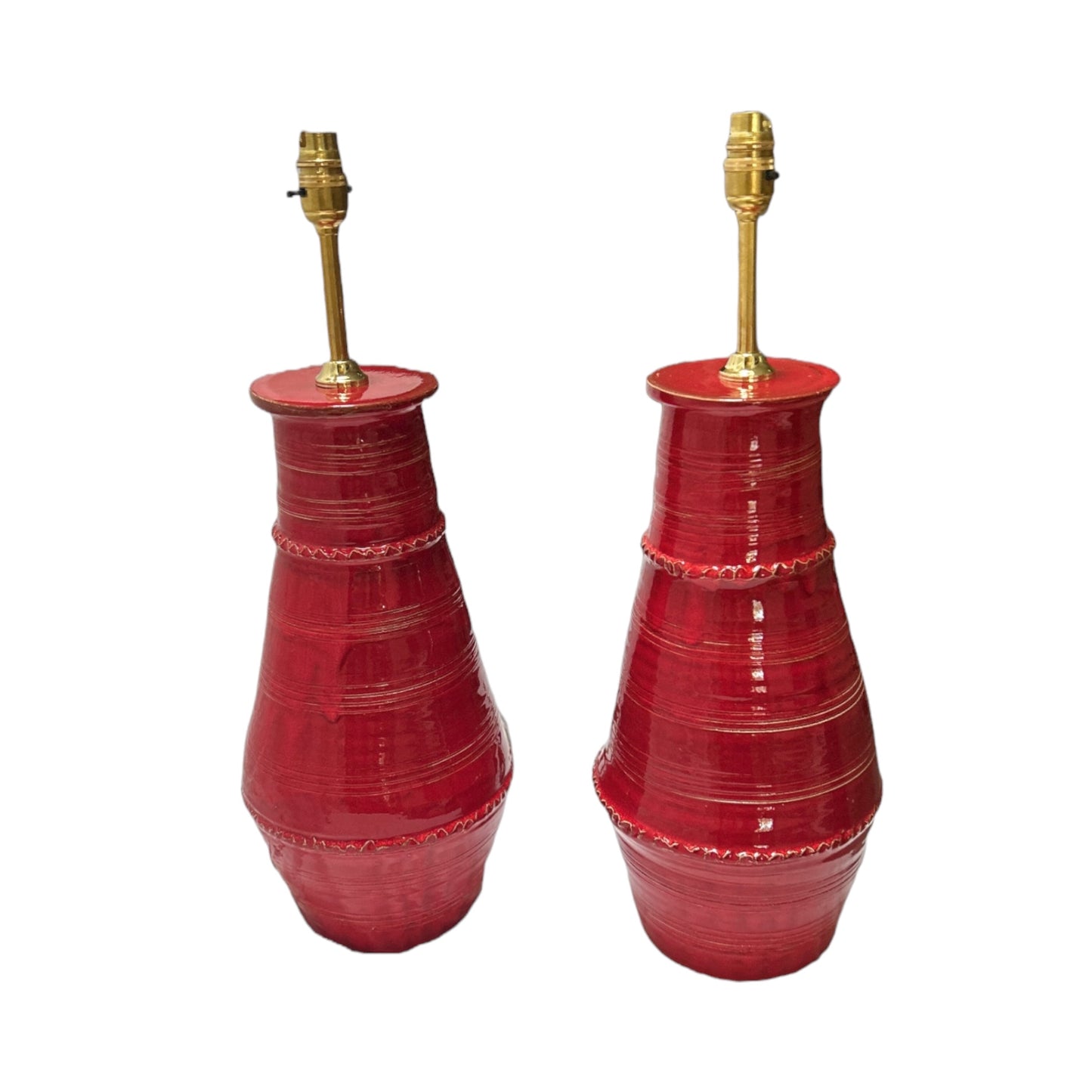 Red Ribbed Vase Ceramic Lamp Base