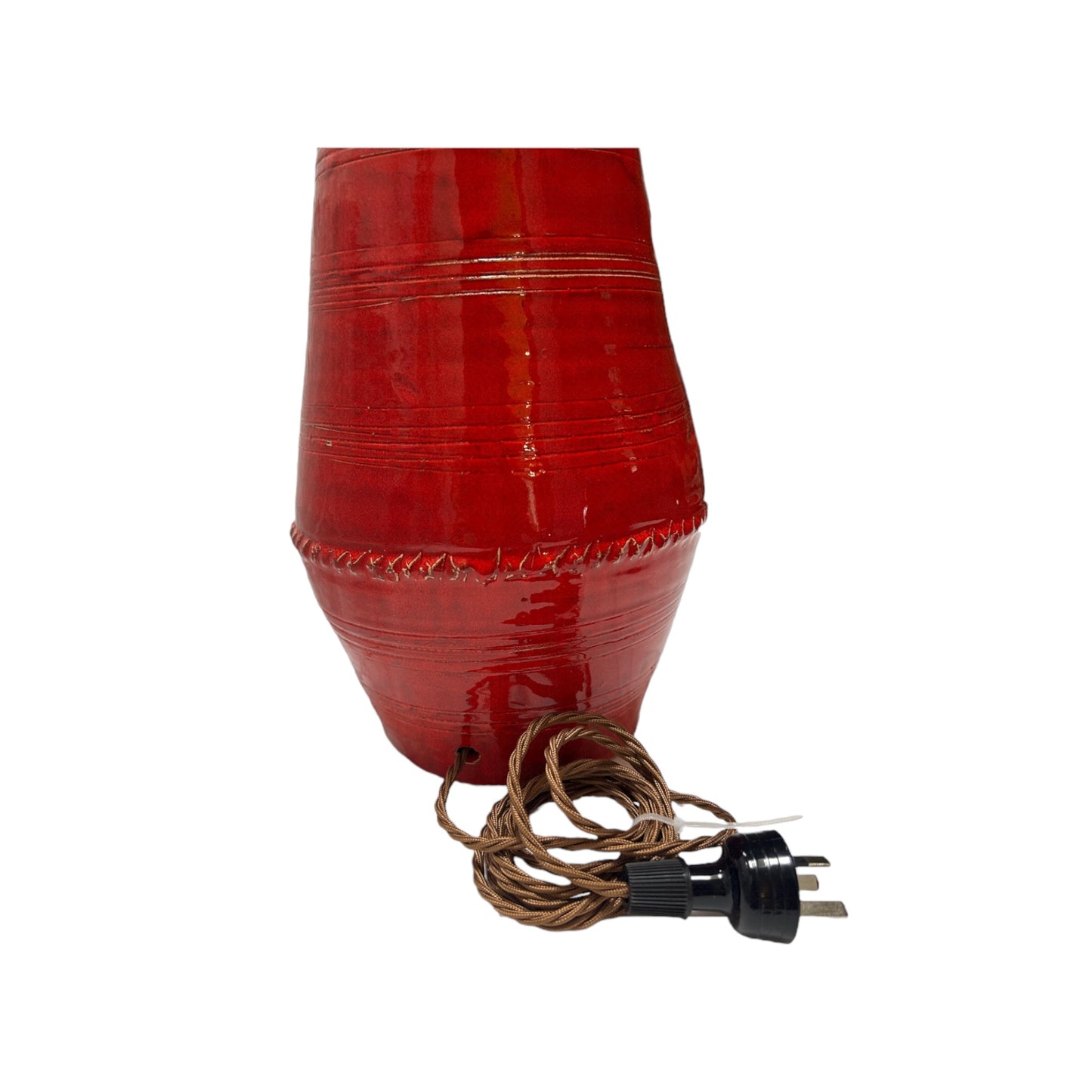 Red Ribbed Vase Ceramic Lamp Base