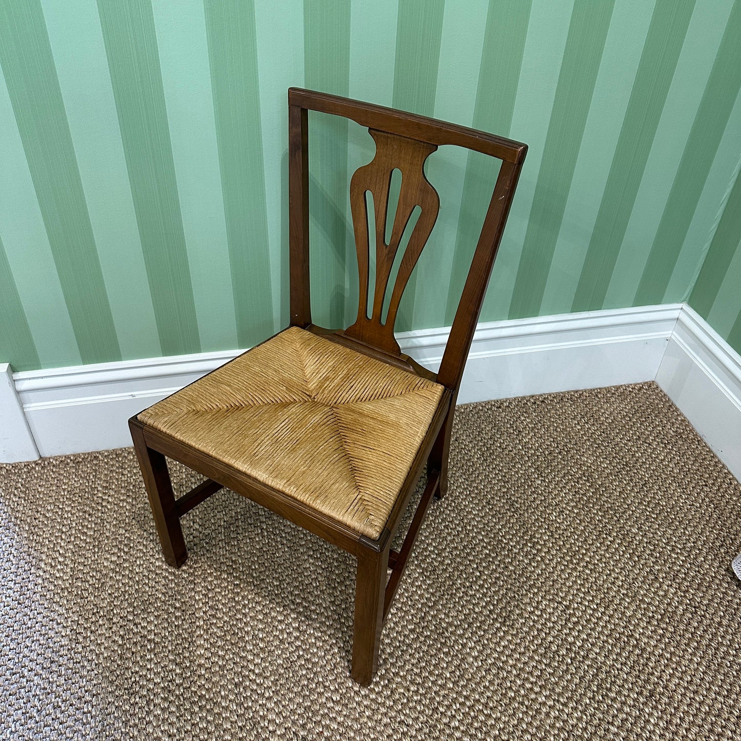 Vintage Chippendale Style Dining Chair with Rush Seat