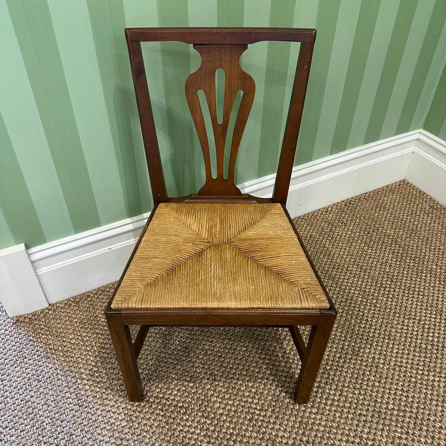 Vintage Chippendale Style Dining Chair with Rush Seat