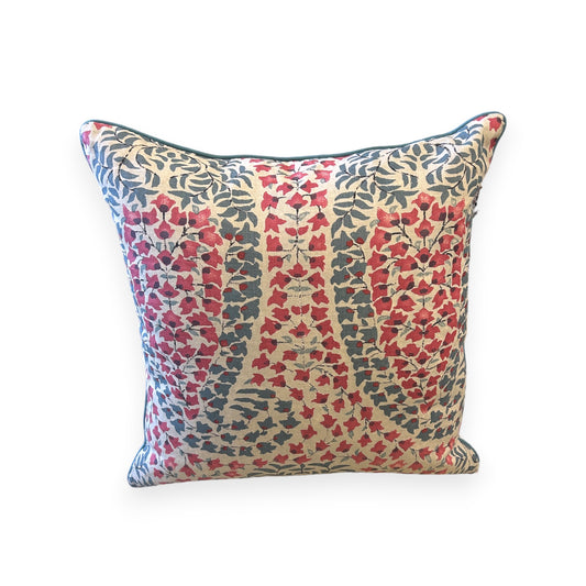 Floral Paisley Cushion with Blue Piping