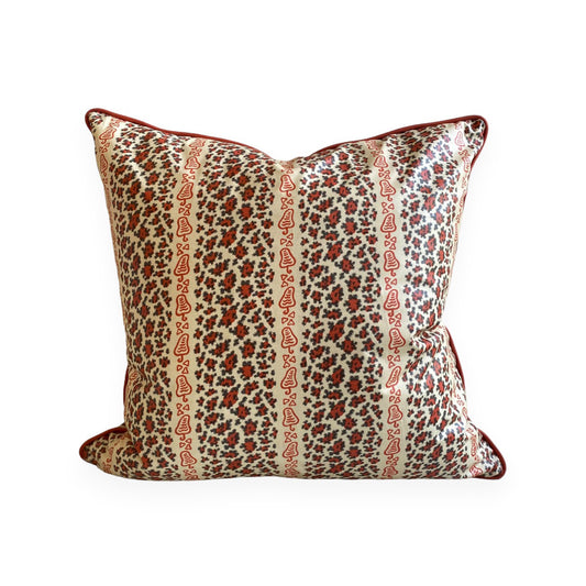 Red Leopard Stripe Chintz Cushion with Contrast Piping