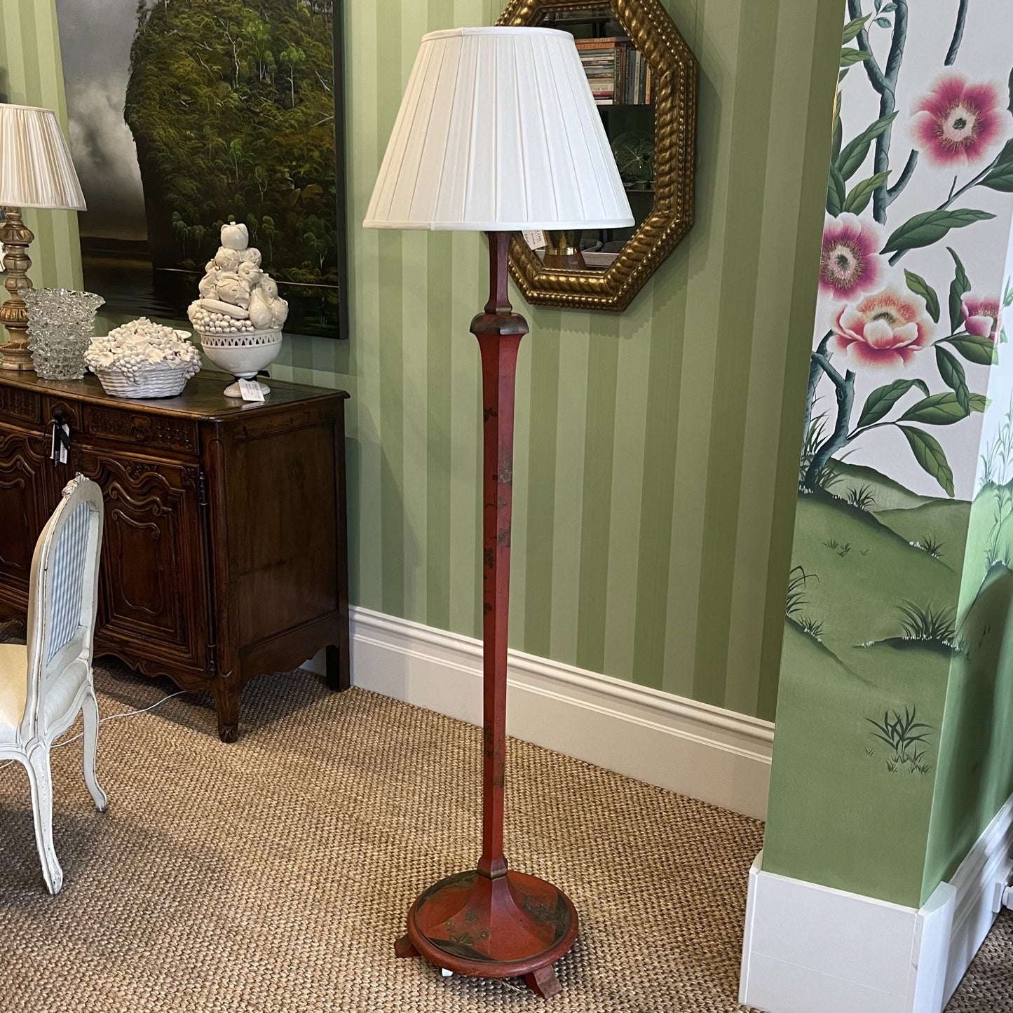 Red Chinoiserie Floor Lamp