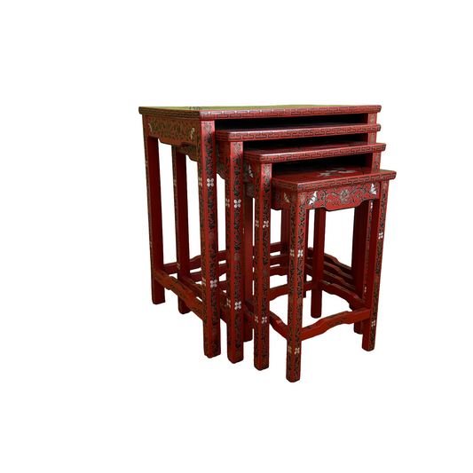 Set of 4 Vintage Chinese Lacquered Nesting Tables