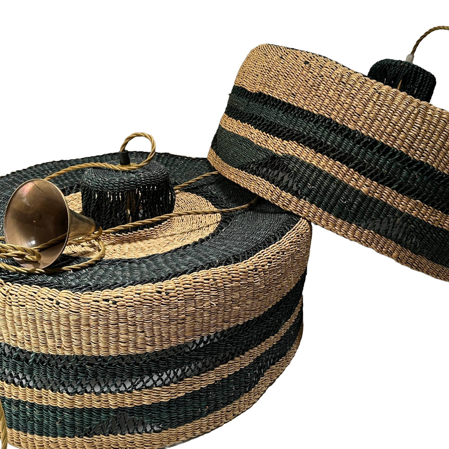 African Woven Hanging Lights with Brass fittings