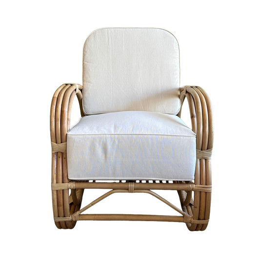 A Pair of Contemporary Cane Armchairs with Cream Cushions