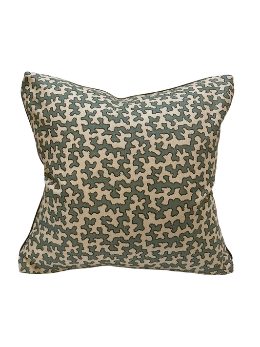 Aqua Squiggle Cushion with Chestnut Piping