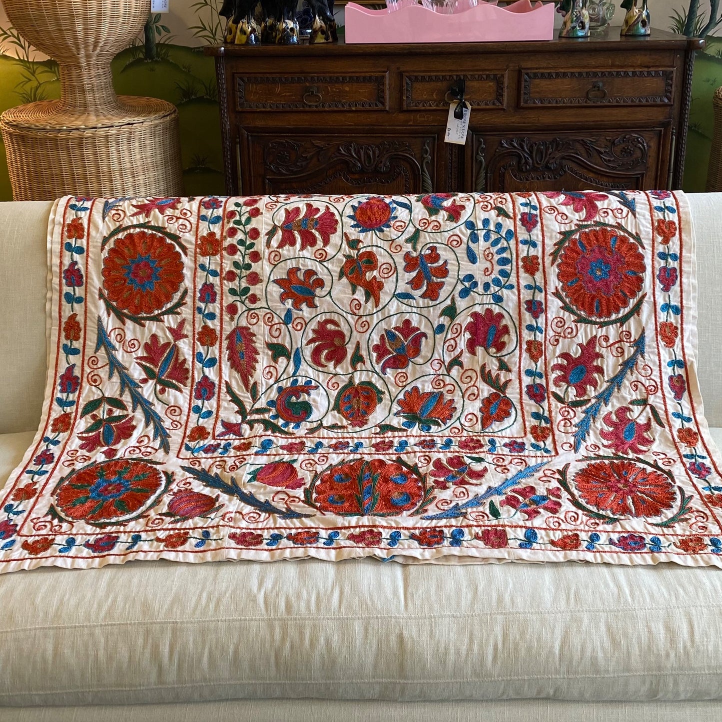 Orange & Aqua Floral Handmade Suzani